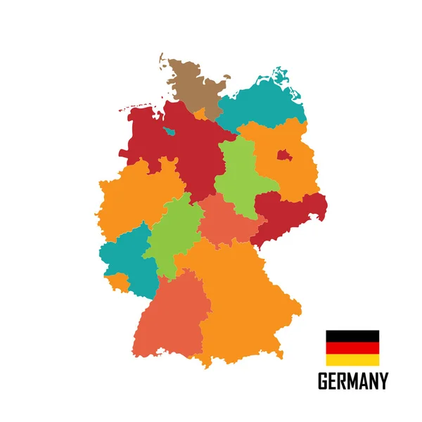 Bunte Deutschlandkarte Mit Regionen Städten Vektorillustration Deutsche Fahne — Stockvektor