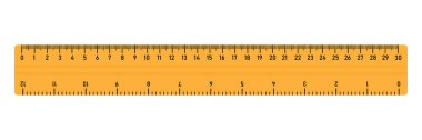 30 cm cetvel. Okul malzemeleri. Ölçüm aracı. İzole vektör illüstrasyonu.