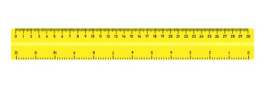 30 cm cetvel. Okul malzemeleri. Ölçüm aracı. İzole vektör illüstrasyonu.