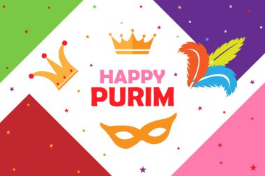 Geleneksel Purim sembollü mutlu bayram tebrik kartları. Vektör çizimi. Tasarım kartvizitleri, davetiyeler, hediye kartları için bir unsur.