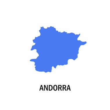 Andorra haritası. Mavi renk. Harita beyaz arkaplanda izole edildi. vektör illüstrasyonu.