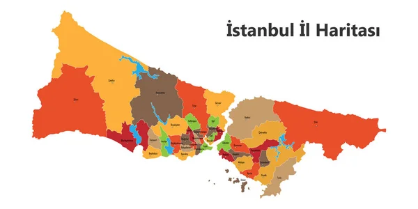 Istanbulská Mapa Vektorová Ilustrace Turecký Překlad Istanbul Ilceleri Haritasi Isimleriyle — Stockový vektor