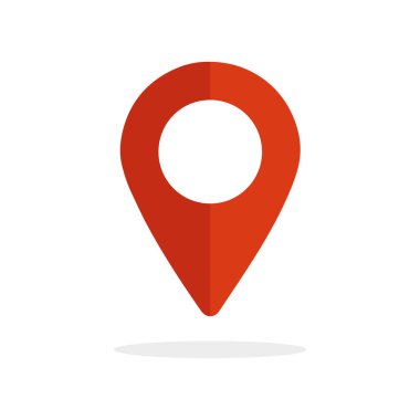 Gölgeli Harita imleç simgesi. GPS konum sembolü. Harita iğnesi kırmızı. İzole vektör illüstrasyonu.