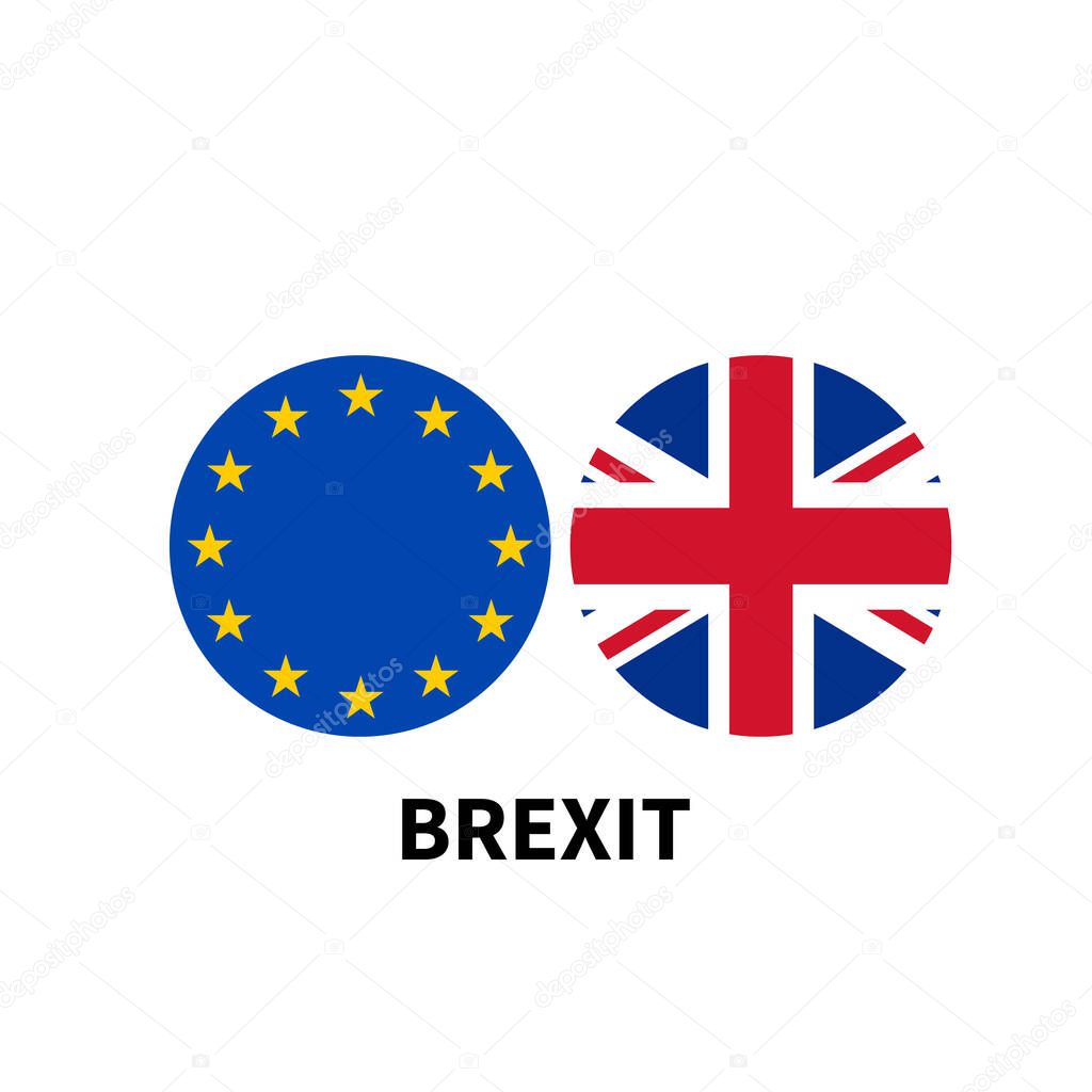 Brexit icon with UK flag and EU flag. British and European crisis symbol. Isolated Vector Illustration.
