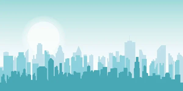 Επίπεδο Αστικό Τοπίο Εικονογράφηση Διανύσματος Modern City Skyline Daytime Panoramic — Διανυσματικό Αρχείο