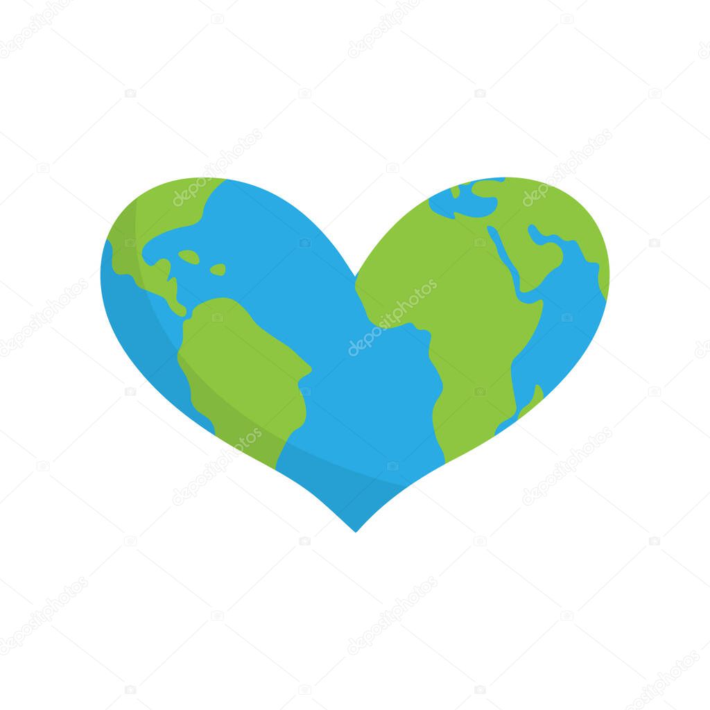 The planet earth in a heart. Isolated vector illustration.