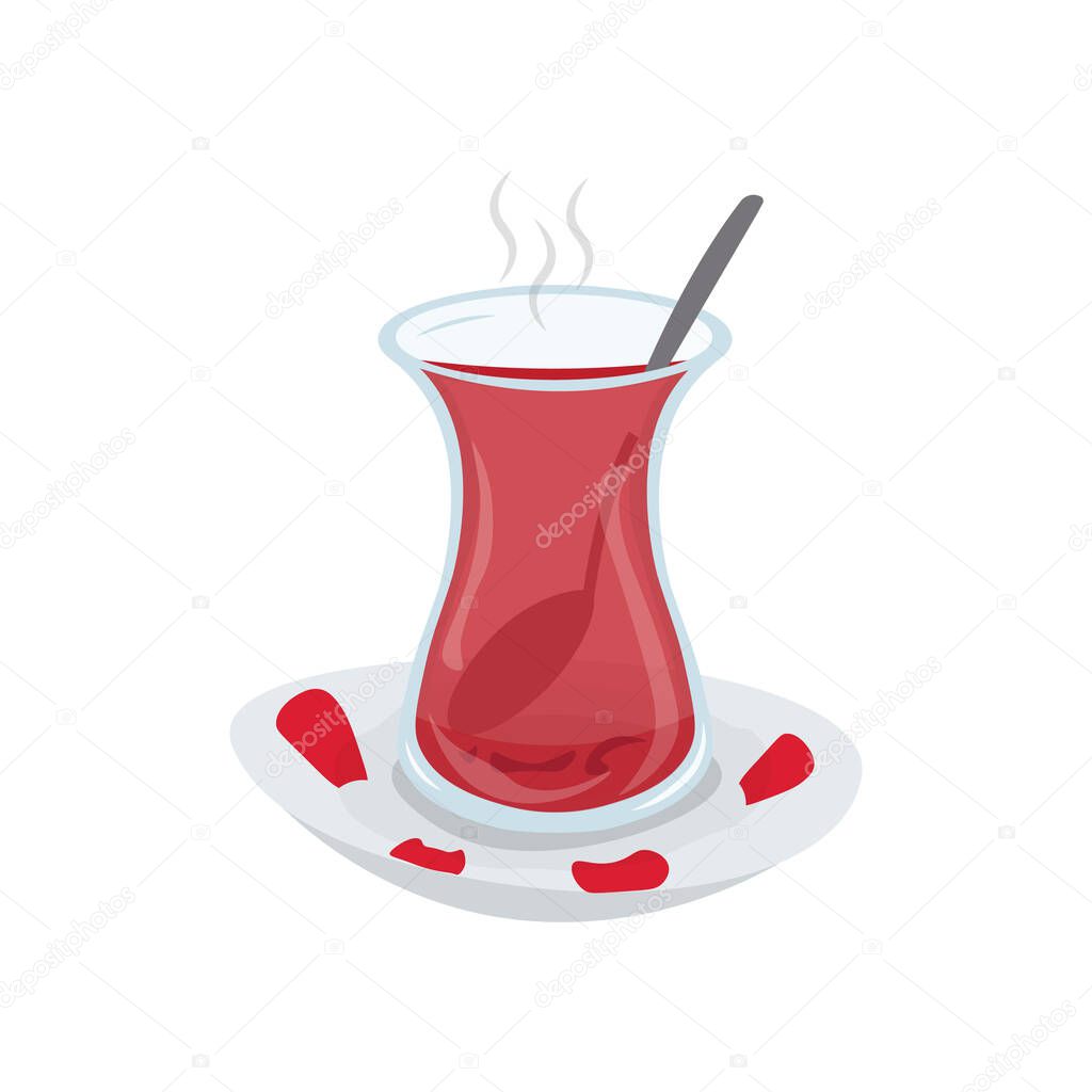 Traditional Turkish tea. Cups and coaster. Isolated vector illustration.