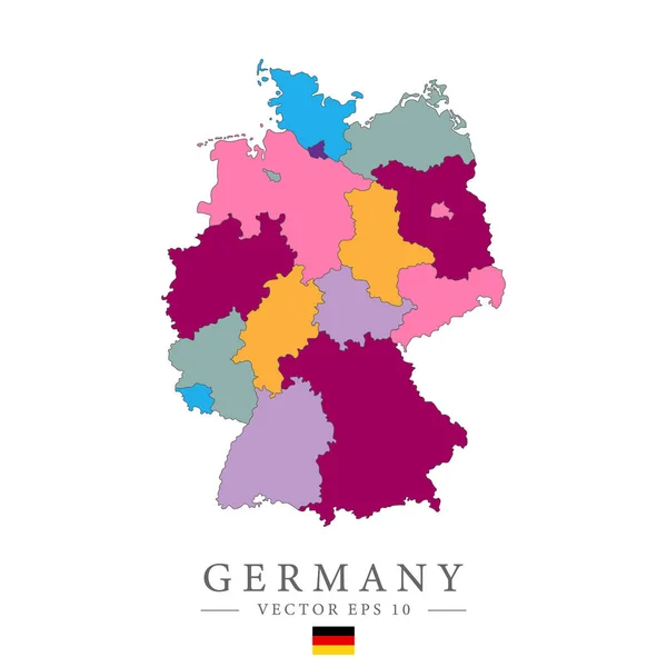 Allemagne Carte Carte Allemagne Colorée Avec Des Régions Vecteur Isolé — Image vectorielle