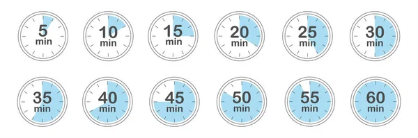 Set Timers Minutes Countdown Timer Icons Set Isolated Vector Illustration — Stock Vector