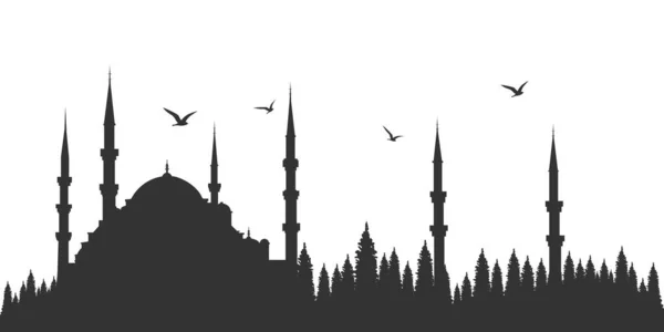 Silhouette Mosquée Istanbul Mosquée Sultan Ahmet Dessin Vectoriel — Image vectorielle