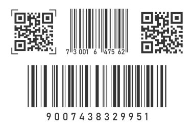 Barkod ve qr kodu ayarlandı. Gerçekçi tasarım. İzole vektör illüstrasyonu.