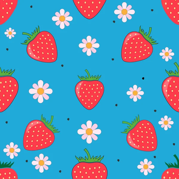 Red Strawberry Flower Seamless Pattern Strawberry Background Vector Design — Stock Vector