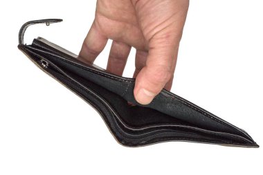 Boş cüzdanlı eller beyaz arkaplanda izole edilmiş