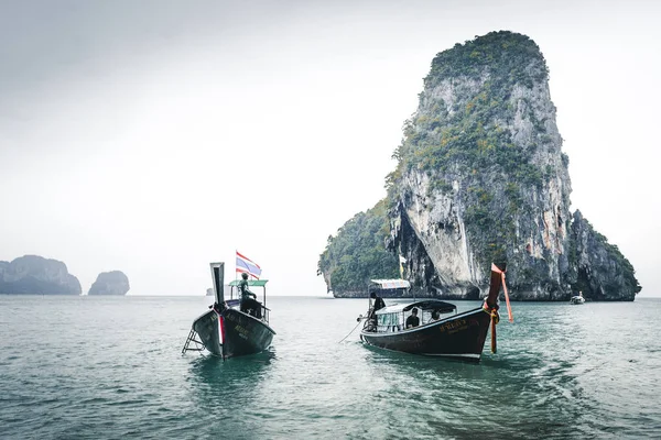 long tail boats at railay beach in Thailand