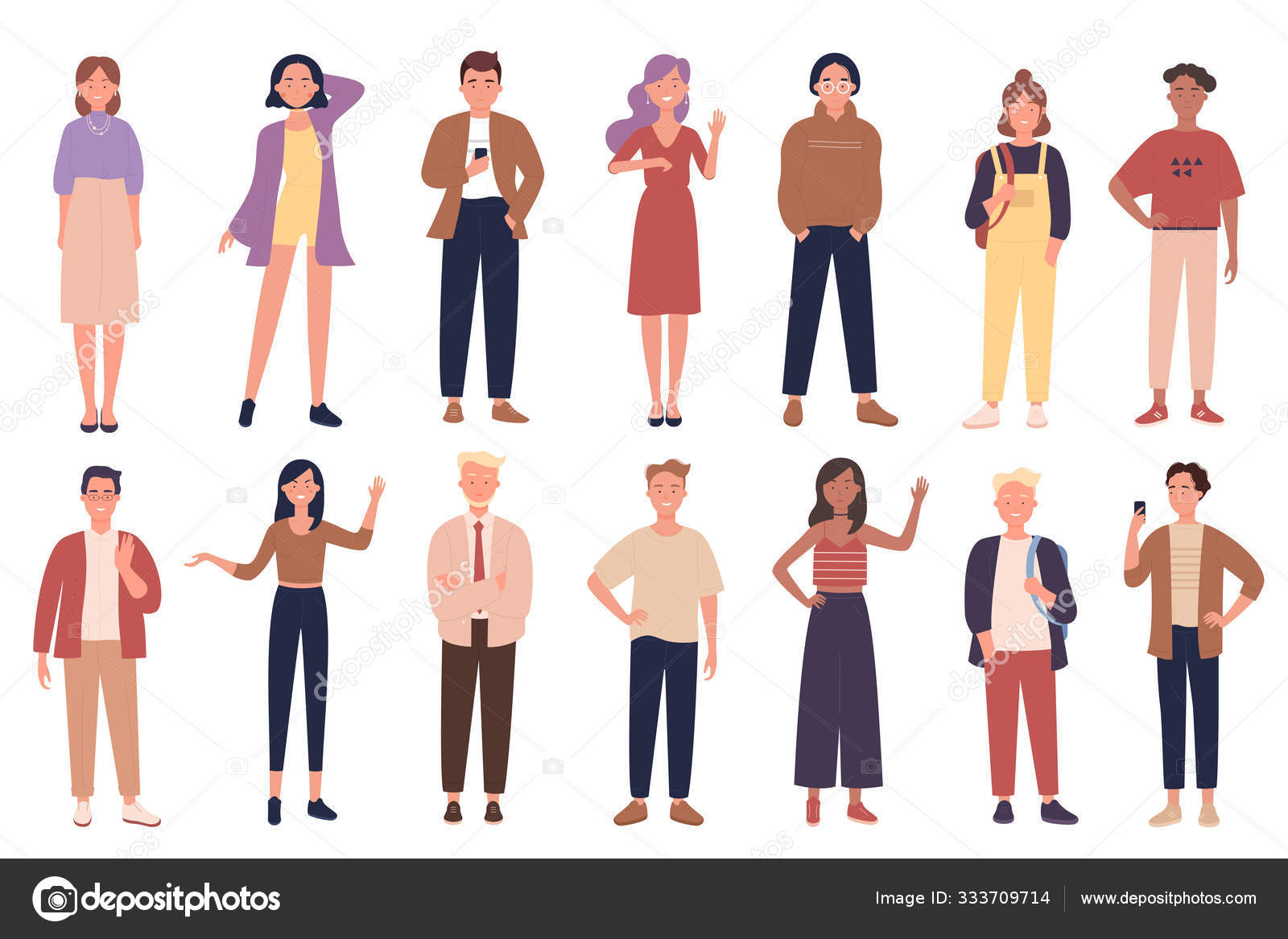People wearing casual clothes vector illustrations set Stock