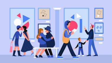 Museum art gallery with people vector illustration