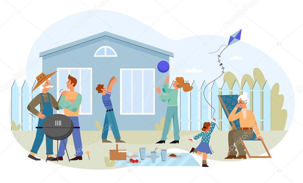 Family people picnic, outdoor leisure vector illustration