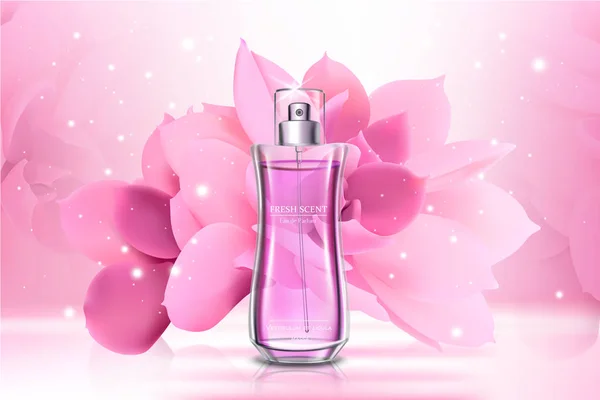 Vidro realista Perfume publicidade banner vetor modelo — Vetor de Stock