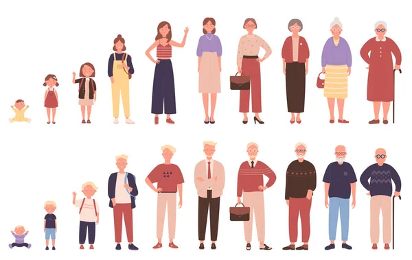 Mulher e homem em diferentes idades ilustração vetorial —  Vetores de Stock