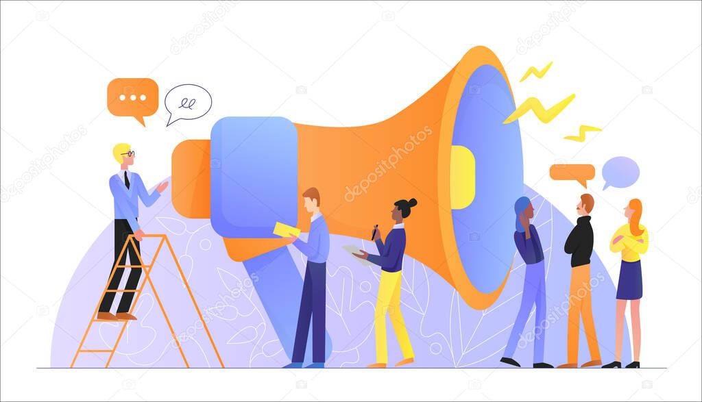 Movie production as teamwork process flat character vector illustration concept