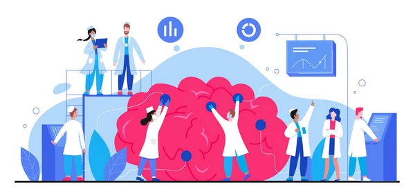 Salud cerebral, investigación mental carácter plano vector ilustración, medicina concepto abstracto — Archivo Imágenes Vectoriales