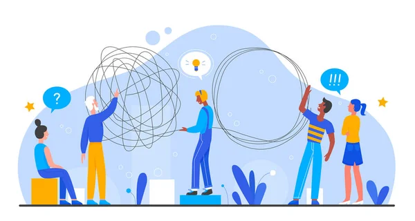 Oplossing business probleem vector illustratie, cartoon platte werknemer mensen team brainstormen samen, werken aan creatieve idee, teamwork concept — Stockvector