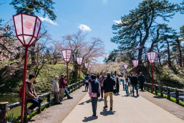 Hirosaki Kalesi Parkı 'nda turist.