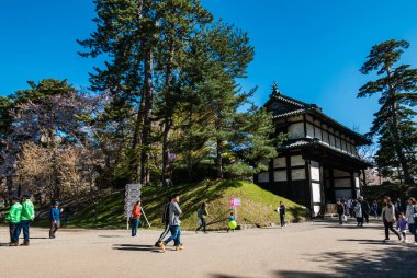 Hirosaki Kalesi Parkı 'nda turist.