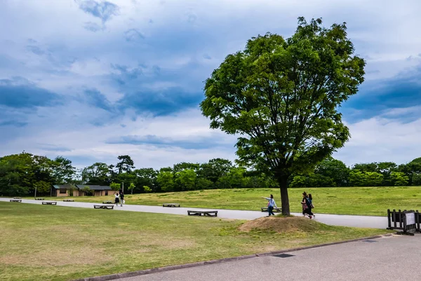 Campo verde frente al castillo de Kanazawa — Foto de Stock