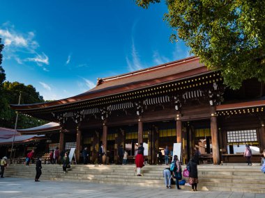 Shibuya 'daki Meiji-jingu türbesini ziyaret eden turistler, T