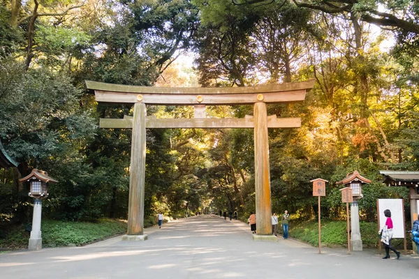 Torii, ein traditionelles japanisches Tor am Eingang des Meiji-Schreins — Stockfoto