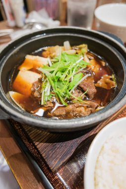 Japon yemeği-sığır eti eriştesi.