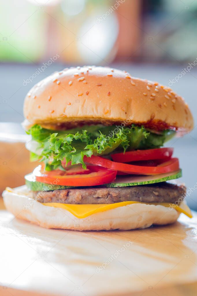Closeup of a cheese burger