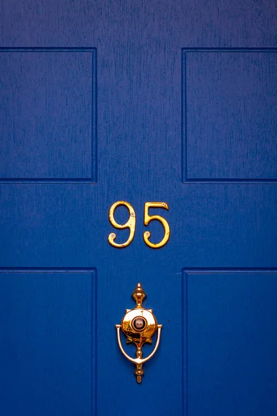 Maison Numéro Sur Une Porte Entrée Bois Bleu Royal Londres — Photo