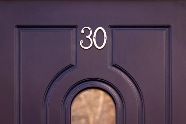 Maison Numéro Sur Une Porte Entrée Bois Bleu Foncé Avec — Photo