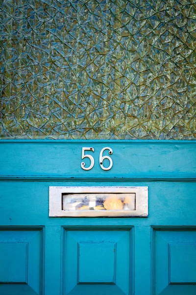 Maison Numéro Sur Une Porte Entrée Bois Bleu Avec Grande — Photo