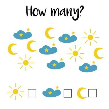 Ne kadar itiraz. Okul öncesi etkinlik sayımı. Yazdırılabilir çalışma kağıdı. Çocuklar, yeni yürümeye başlayanlar ve okul öncesi çocuklar için eğitici bir oyun. Matematik ödevi. Matematik, sayılar öğreniliyor. Toplama görevleri