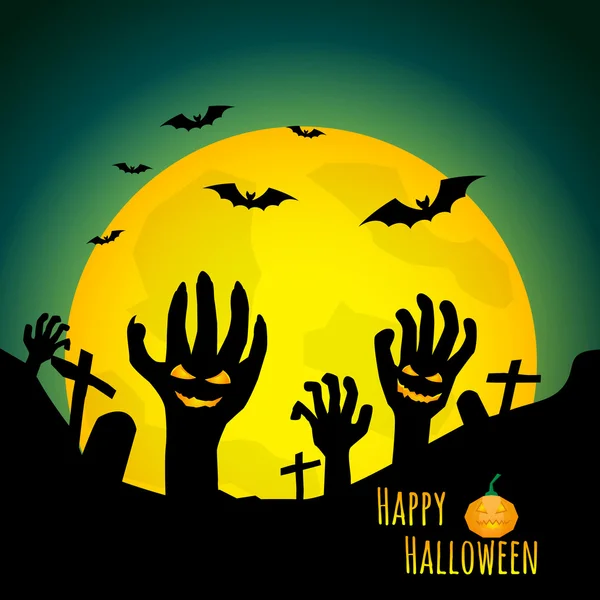 Abstract halloween background, zombies hand in graveyard — Stock Vector