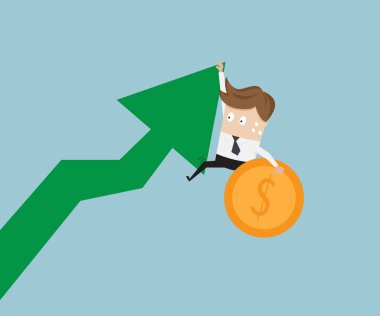 işadamı büyüme ok grafik ile para sikke üzerinde asılı
