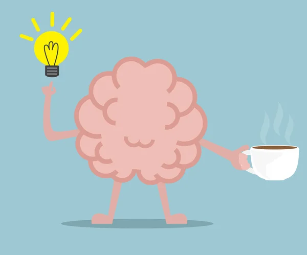Cerebro humano beber café para una idea fresca — Vector de stock
