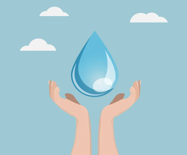 Αποθήκευση νερού έννοια, ανθρώπινο χέρι με νερό αφήστε το φόντο — Διανυσματικό Αρχείο