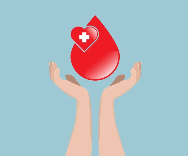 Concepto de donación de sangre, sangre con la mano — Vector de stock