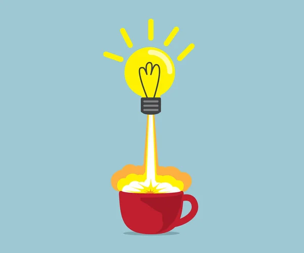 Idea bombilla lanzamiento desde la taza de café rojo — Vector de stock