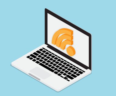 laptop wifi simge teknoloji kavramı ile
