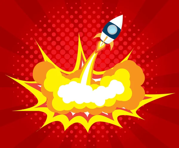 Lanzamiento abstracto de cohetes boom cómic, pop art — Archivo Imágenes Vectoriales