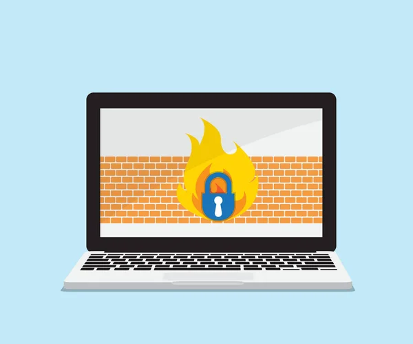 Laptop met firewall netwerk veiligheidsconcept — Stockvector