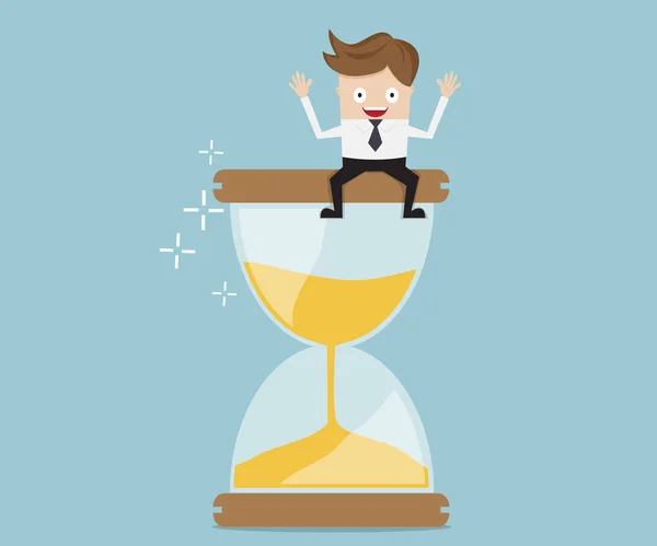 Üzletember ül a homokóra, üzleti time management conce — Stock Vector