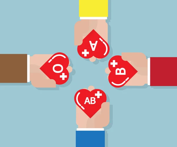 Donación de sangre, concepto de donación con forma de corazón en la mano humana — Vector de stock