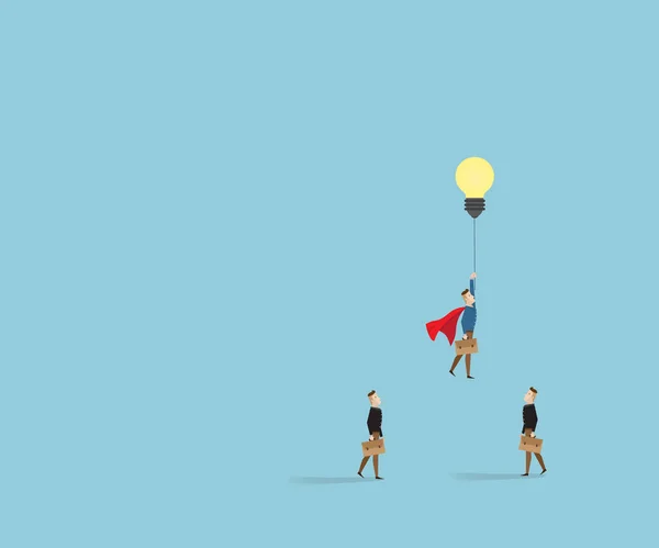 Businessman rising with idea bulb as balloon — Stock Vector