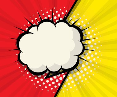 Kırmızı ve sarı arka plana sahip soyut boş konuşma balonu